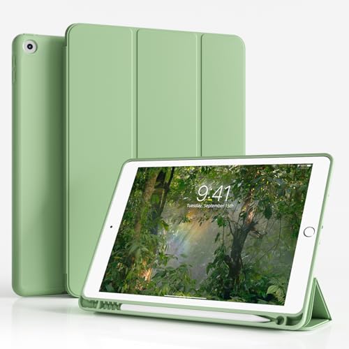 ZKTUYU Hülle für iPad 9. / 8. / 7. Generation mit Stifthalter 10.2 Zoll ipad 9 Generation hülleModell 2021/2020 / 2019, Ultradünne Schutzhülle aus TPU mit Standfunktion für iPad 10.2,Matcha Green von ZKTUYU