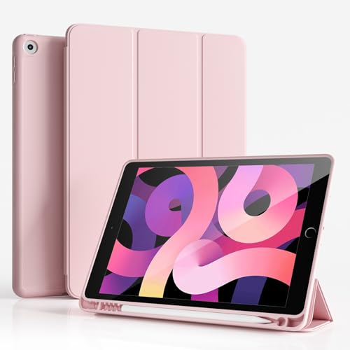 ZKTUYU Hülle für iPad 9. / 8. / 7. Generation mit Stifthalter 10.2 Zoll ipad 9 Generation hülleModell 2021/2020 / 2019, Ultradünne Schutzhülle aus TPU mit Standfunktion für iPad 10.2,Rosa von ZKTUYU