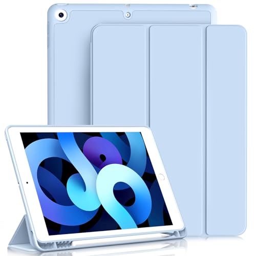 ZKTUYU Hülle für iPad 9. / 8. / 7. Generation mit Stifthalter ipad 9 Generation hülle 10.2 Zoll Modell 2021/2020 / 2019, Ultradünne Schutzhülle aus TPU mit Standfunktion für iPad 10.2,Blau von ZKTUYU