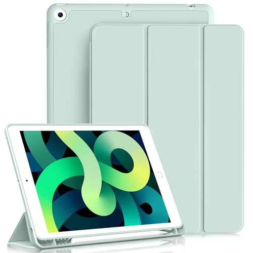 ZKTUYU Hülle für iPad 9. / 8. / 7. Generation mit Stifthalter ipad 9 Generation hülle 10.2 Zoll Modell 2021/2020 / 2019, Ultradünne Schutzhülle aus TPU mit Standfunktion für iPad 10.2,Grün von ZKTUYU