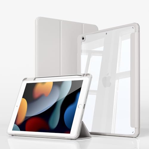 ZKTUYU Hülle für iPad 9. Generation/iPad 8. Gen Hülle/Hülle für iPad 7, Hülle für iPad 9/8/7. Gen mit Stifthalter 2021/2020/2019, transparenter Rückseitenschale Schutzhülle, für iPad 10,2 Zoll, Grau von ZKTUYU