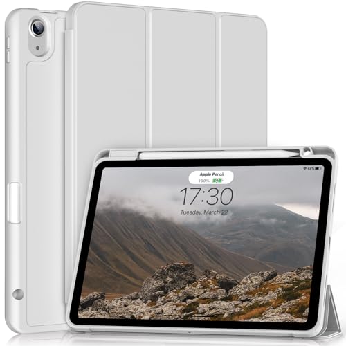 ZKTUYU Hülle für iPad Air 11 Zoll 2025/2024 M3/M2, iPad Air 5 4 Generation(2022/2020, 10,9 Zoll,5./4.), Flexibler TPU Rückseite Hülle mit Stifthalter, Auto Schlafen/Wachen, Grau von ZKTUYU