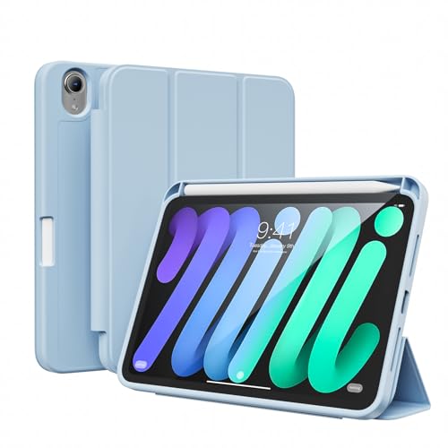 ZKTUYU Hülle für iPad Mini (A17 Pro, 2024 Modell, 7. Generation) / Mini 6 (2021 Modell, 6. Generation) mit Stifthalter, Dünne Tablet Schutzhülle mit Weicher TPU Rückseite, Blau von ZKTUYU