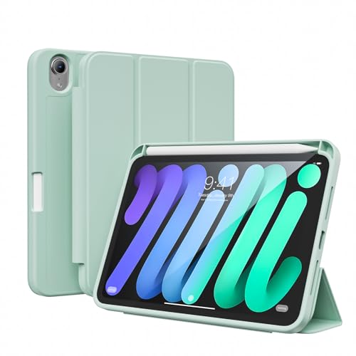 ZKTUYU Hülle für iPad Mini (A17 Pro, 2024 Modell, 7. Generation) / Mini 6 (2021 Modell, 6. Generation) mit Stifthalter, Dünne Tablet Schutzhülle mit Weicher TPU Rückseite, Hellgrün von ZKTUYU
