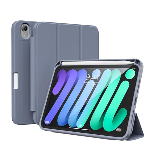 ZKTUYU Hülle für iPad Mini (A17 Pro, 2024 Modell, 7. Generation) / Mini 6 (2021 Modell, 6. Generation) mit Stifthalter, Dünne Tablet Schutzhülle mit Weicher TPU Rückseite, Lila von ZKTUYU