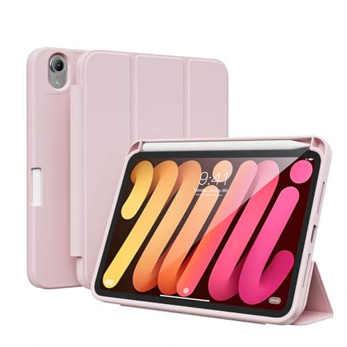 ZKTUYU Hülle für iPad Mini (A17 Pro, 2024 Modell, 7. Generation) / Mini 6 (2021 Modell, 6. Generation) mit Stifthalter, Dünne Tablet Schutzhülle mit Weicher TPU Rückseite, Rosa von ZKTUYU