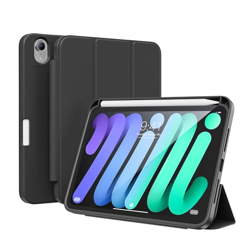 ZKTUYU Hülle für iPad mini (A17 Pro, 2024 Modell, 7. Generation) / Mini 6 (2021 Modell, 6. Generation) mit Stifthalter, Dünne Tablet Schutzhülle mit Weicher TPU Rückseite, Schwarz von ZKTUYU