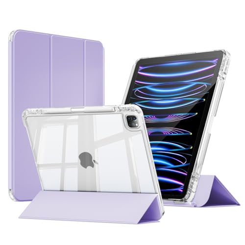 ZKTUYU Hülle für iPad Pro 11 4./ 3./ 2./1. Generation 2022/2021/2020/2018 mit Stifthalter, Kann Pencil 2 Aufladen, 2 in1 Abnehmbare Abdeckung mit Schiebeschublade,Transparente Rückseite, Lila von ZKTUYU