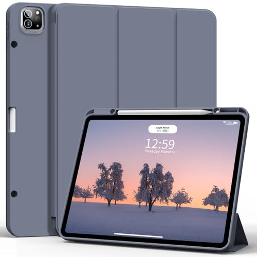 ZKTUYU Hülle für iPad Pro 12,9 Zoll 6. / 5. / 4. Generation 2022/2021/2020 mit Stifthalter, Ultradünn Stoßfeste, Weiche TPU Rückseite, Tragbar Schutzhülle für iPad Pro 12.9 Zoll, Lila von ZKTUYU