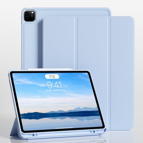 ZKTUYU Hülle für iPad Pro 4 Generation/iPad Pro 5 Generation Hülle/Hülle für iPad Pro 6, Hülle für iPad Pro 4/5/6. Gen 2022/2021/2020 mit Stifthalter, Weiche Silikon Hülle für iPad Pro 12,9 Zoll, Blau von ZKTUYU