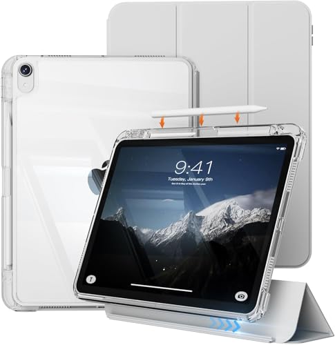 ZKTUYU Hybrid-Hülle für iPad (A16) 11./10. Generation (2025/2022) mit Stifthalter, Stoßfeste Schutzhülle, Auto Schlaf/Aufwach, 2-in-1 Abnehmbare Vollständig transparente PC-Backplane, Grau von ZKTUYU