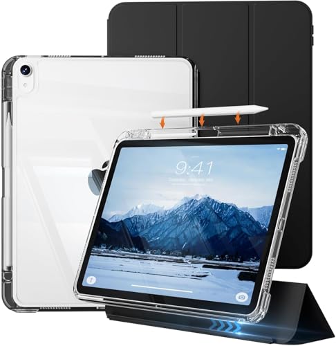 ZKTUYU Hybrid-Hülle für iPad (A16) 11./10. Generation (2025/2022) mit Stifthalter, Stoßfeste Schutzhülle, Auto Schlaf/Aufwach, 2-in-1 Abnehmbare Vollständig transparente PC-Backplane, Schwarz von ZKTUYU