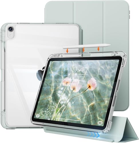 ZKTUYU Hybrid-Hülle für iPad (A16) 11./10. Generation (2025/2022) mit Stifthalter, Stoßfeste Schutzhülle, Auto Schlaf/Aufwach, 2-in-1 Abnehmbare Vollständig transparente PC-Backplane, Grün von ZKTUYU