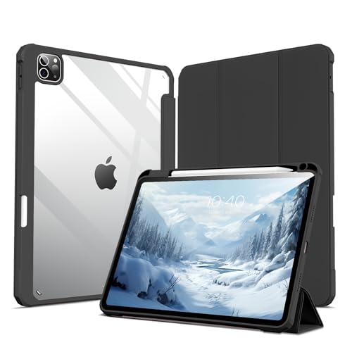 ZKTUYU Hülle kompatibel mit iPad Pro 11 Hülle (2022/2021/2020, 2/3/4 Generation) mit Stifthalter, Pencil 2 Transparent Backshell, Hülle für iPad Pro11 Zoll, Auto Schlafen/Wachen,Schwarz von ZKTUYU