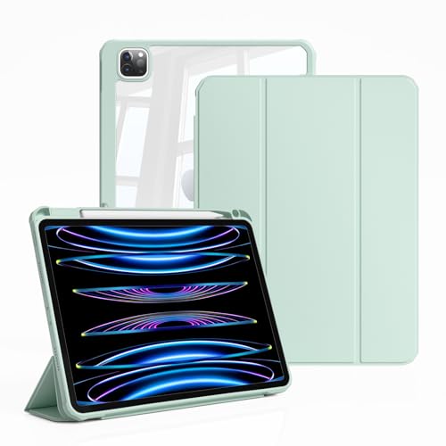ZKTUYU iPad Pro 11 hülle mit Stifthalter (2022/2021/2020, 2./3./4. Generation), Klare Transparente Rückseite, durchsichtig Acryl Stoßfeste Schutzhülle für Apple iPad Pro11 Zoll, Grün von ZKTUYU