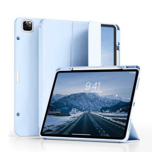 ZKTUYU Hülle für iPad Pro 12,9 Zoll 6. / 5. / 4. Generation 2022/2021/2020 mit Stifthalter, Ultradünn Stoßfeste, Weiche TPU Rückseite,Auto Schlafen/Wecken, Unterstützung Pencil 2 Aufladung, Blau von ZKTUYU