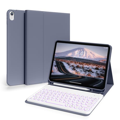 ZKTUYU Hülle mit Tastatur für iPad 11 Generation A16/10 Generation (11/10.9 Zoll, 2025/2022), 7-farbige Beleuchtung Bluetooth QWERTZ Tastatur Hülle mit Stifthalter, Soft TPU Rückseite Gehäuse, Violett von ZKTUYU