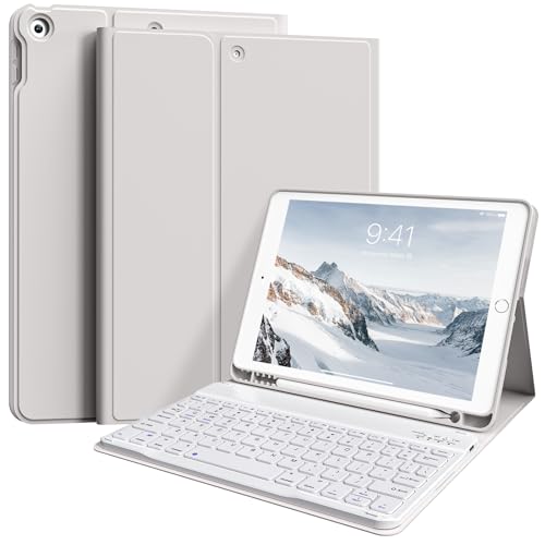 ZKTUYU Tastatur Hülle für iPad 9./ 8./ 7.Gen (2021/2020/2019) mit Pencil Halter, Soft TPU Schutzhülle, magnetisch Abnehmbarer Tastatur mit QWERTZ Layout für iPad 10.2 Zoll, Grau von ZKTUYU