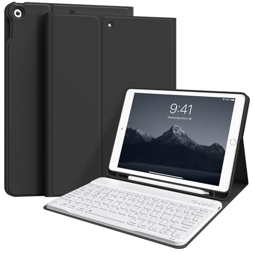 ZKTUYU Tastatur Hülle für iPad 9./ 8./ 7.Gen (2021/2020/2019) mit Pencil Halter, Soft TPU Schutzhülle, magnetisch Abnehmbarer Tastatur mit QWERTZ Layout für iPad 10.2 Zoll, Schwarz von ZKTUYU
