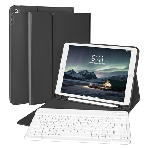 ZKTUYU Tastatur Hülle für iPad 9./ 8./ 7.Gen (2021/2020/2019) mit Pencil Halter, Soft TPU Schutzhülle, magnetisch Abnehmbarer Tastatur mit QWERTZ Layout für iPad 10.2 Zoll, Schwarz von ZKTUYU