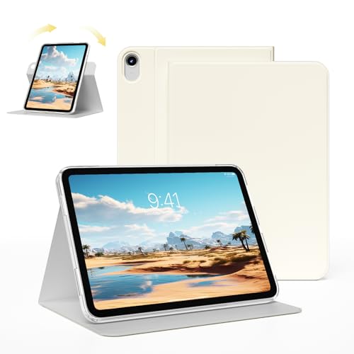 ZKTUYU Hybrid Hülle für iPad (A16) 11./10.Generation 2025/2022 11/10.9 Zoll, 360 Grad Drehbare Schutzhülle Ständer, Abnehmbarer magnetischer Tablet-Schutzgehäuse Transparente Rückseite (CremeWeiß) von ZKTUYU
