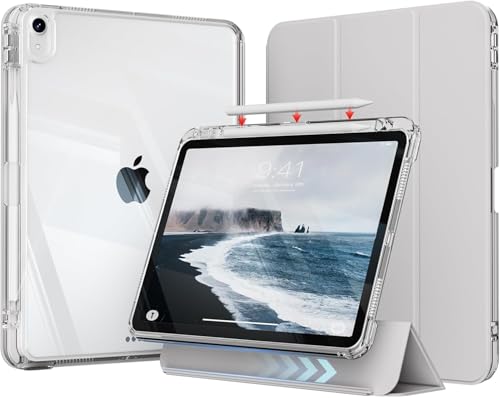 ZKTUYU Hybrid-Hülle für iPad Air 11 Zoll M3/M2 (2025/2024), iPad Air 5/4 (10,9-Zoll, 2022/2020, 5./4. Generation) mit Stifthalter, 2-in-1 abnehmbare Abdeckung mit klarer transparenter Rückschale, Grau von ZKTUYU