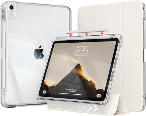 ZKTUYU Hybrid-Hülle für iPad Air 11 Zoll M3/M2 (2025/2024), iPad Air 5/4 (10,9-Zoll, 2022/2020, 5./4. Generation) mit Stifthalter, 2-in-1 abnehmbare Abdeckung mit klarer transparenter Rückschale, Weiß von ZKTUYU