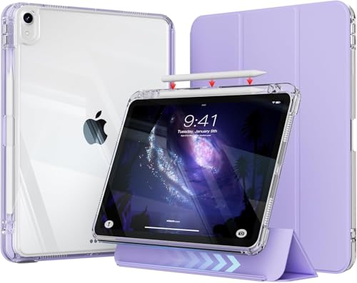 ZKTUYU Hybrid-Hülle für iPad Air 11 Zoll M3/M2 (2025/2024), iPad Air 5/4 (10,9-Zoll, 2022/2020, 5./4. Generation) mit Stifthalter, 2-in-1 abnehmbare Abdeckung mit klarer transparenter Rückschale, Lila von ZKTUYU