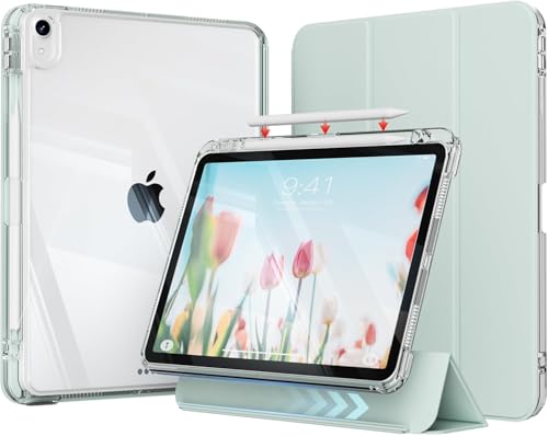 ZKTUYU Hybrid-Hülle für iPad Air 11 Zoll M3/M2 (2025/2024), iPad Air 5/4 (10,9-Zoll, 2022/2020, 5./4. Generation) mit Stifthalter, 2-in-1 abnehmbare Abdeckung mit klarer transparenter Rückschale, Grün von ZKTUYU