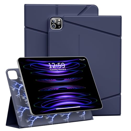 ZKTUYU Magnetische Hülle kompatibel mit iPad Pro 12.9 Hülle (2022/2021/2020, 6/5/4 Generation) mit Stifthalter, Hülle für iPad Pro12.9, magnetische abnehmbare iPad pro Hülle,Auto Schlafen/Wachen,Blau von ZKTUYU