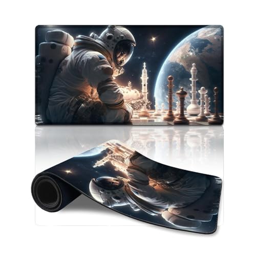 Computer-Mauspad, Astronauten Spielen Schach, extragroßes Mauspad (40 x 75 x 0,3 cm), Schreibtischunterlage für Laptop, Computer, PC, Büro, süßes Design, Schreibtischzubehör von ZKYUBEK