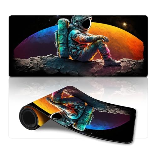 Gaming-Mauspad, Astronaut auf dem Planeten sitzend, extra großes Mauspad (40 x 90 x 0,3 cm), Schreibtischunterlage mit Rutschfester Unterseite für Home-Office-Computer, Laptop von ZKYUBEK