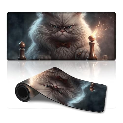 Großes Gaming-Mauspad, Katze spielt Schach, extra großes Mauspad (40 x 90 x 0,3 cm), Tischmatte für Computer, Laptop, Home-Office von ZKYUBEK