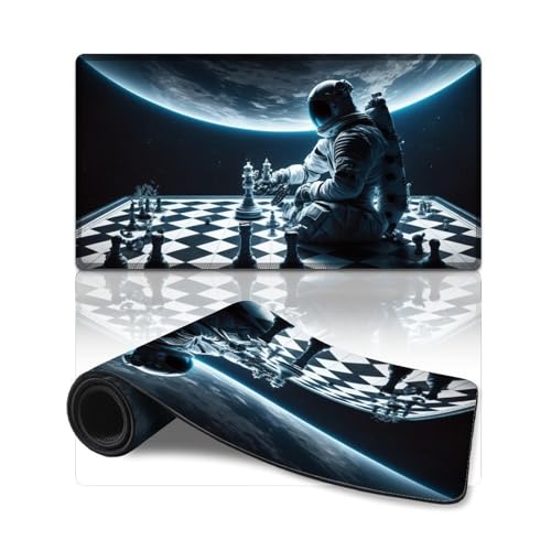 Mauspad Astronauten Spielen Schach, extra großes Mauspad (40 x 75 x 0,3 cm), Schreibtischunterlage mit Rutschfester Unterseite für Home-Office-Computer, Laptop von ZKYUBEK