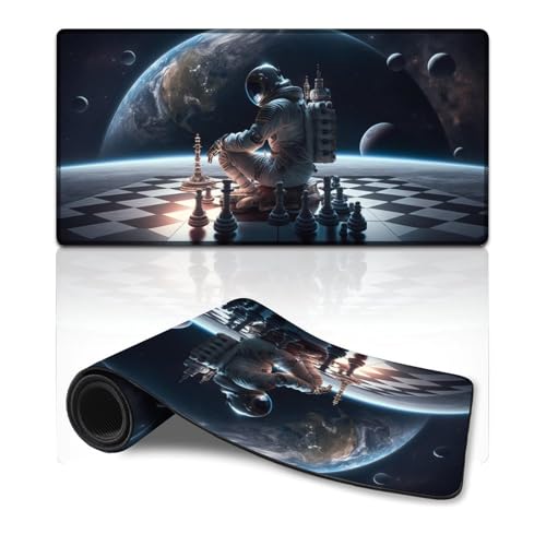 ZKYUBEK Computer-Mauspad, Astronauten Spielen Schach, L, Mauspad (30 x 60 x 0,3 cm), Tischmatte mit Rutschfester Unterseite aus Naturkautschuk für Gamer/Desktop/Büro/Zuhause von ZKYUBEK