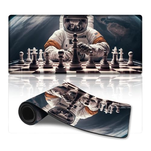 ZKYUBEK Computer-Mauspad, Astronauten Spielen Schach, erweitertes Mauspad (40 x 90 x 0,3 cm), Schreibtischunterlage für Laptop-PC, süßes Büromaterial, Schreibtisch-Deko-Zubehör von ZKYUBEK