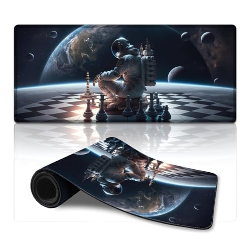 ZKYUBEK Computer-Mauspad, Astronauten Spielen Schach, extra großes Mauspad (40 x 90 x 0,3 cm), Tischpad, rutschfeste, wasserfeste Gummiunterseite von ZKYUBEK