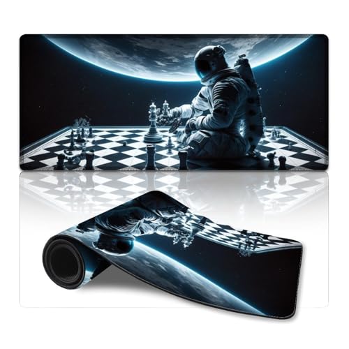 ZKYUBEK Computer-Mauspad, Astronauten Spielen Schach, extra großes Mauspad (40 x 90 x 0,3 cm), Tischpad, rutschfeste, wasserfeste Gummiunterseite von ZKYUBEK