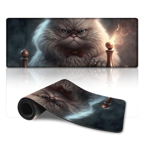 ZKYUBEK Computer-Mauspad, Katze spielt Schach, Mauspad (30 x 80 x 0,3 cm), rutschfeste Unterseite, wasserdicht und schmutzabweisend, geeignet für PC, Laptop von ZKYUBEK