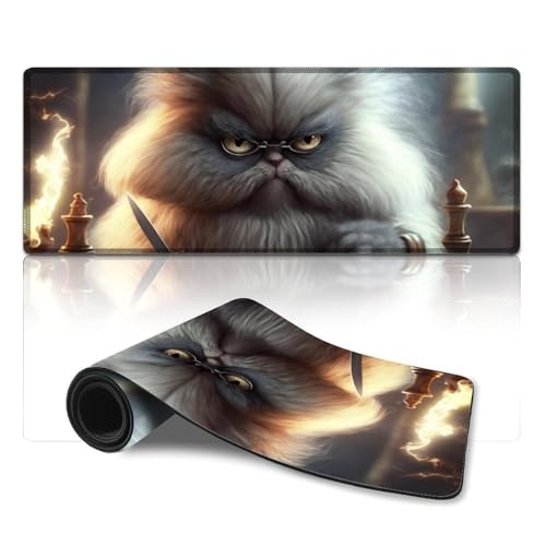 ZKYUBEK Computer-Mauspad, Katze spielt Schach, Mauspad (30 x 80 x 0,3 cm), rutschfeste Unterseite, wasserdicht und schmutzabweisend, geeignet für PC, Laptop von ZKYUBEK