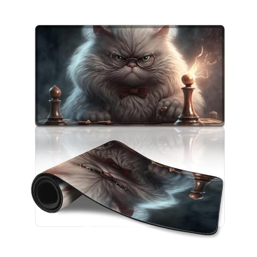 ZKYUBEK Computer-Mauspad, Katze spielt Schach, Mauspad (40 x 75 x 0,3 cm), Tastaturpad, rutschfeste Unterseite, wasserdicht und schmutzabweisend, geeignet für PC, Laptop von ZKYUBEK