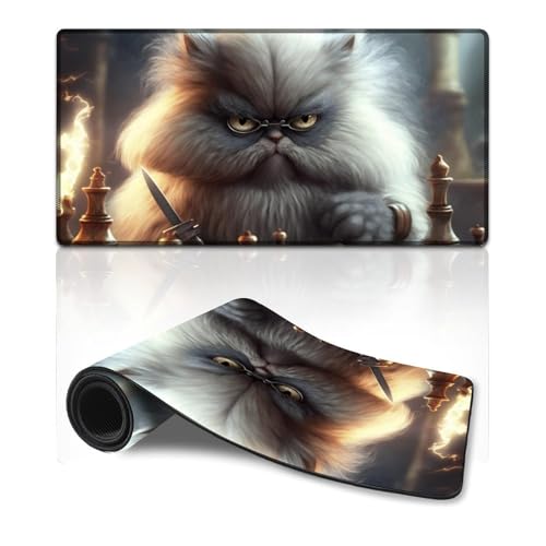 ZKYUBEK Computer-Mauspad, Katze spielt Schach, genähte Kanten, Mauspad (30 x 60 x 0,3 cm), Tastaturpad für Arbeit/Spiel/Büro/Zuhause von ZKYUBEK