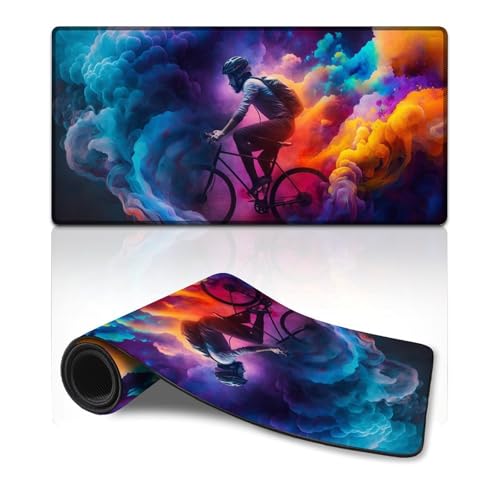 ZKYUBEK Computer-Mauspad, buntes Fahrrad, L-Mauspad (30 x 60 x 0,3 cm), Schreibtischunterlage, weiche, Glatte Oberfläche und rutschfeste Gummiunterseite, wasserdicht von ZKYUBEK