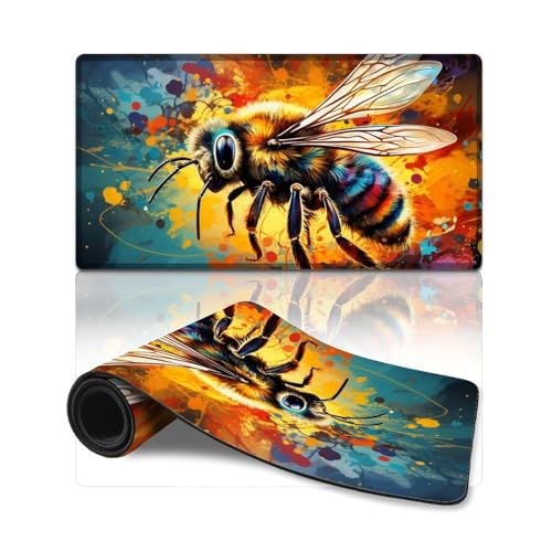 ZKYUBEK Computer-Mauspad, buntes psychedelisches Bienengemälde, XXL-Mauspad (40 x 75 x 0,3 cm), Tastatur-Schreibtischunterlage für Gamer, Büro, Zuhause, MacBook, PC, Laptop, Schreibtisch von ZKYUBEK