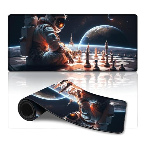 ZKYUBEK Computer-Mauspad Astronauten Spielen Schach, Lange XXXL-Mauspads (40 x 90 x 0,3 cm), Tischunterlage für Computer und Laptop, Büro, rutschfeste Unterseite von ZKYUBEK