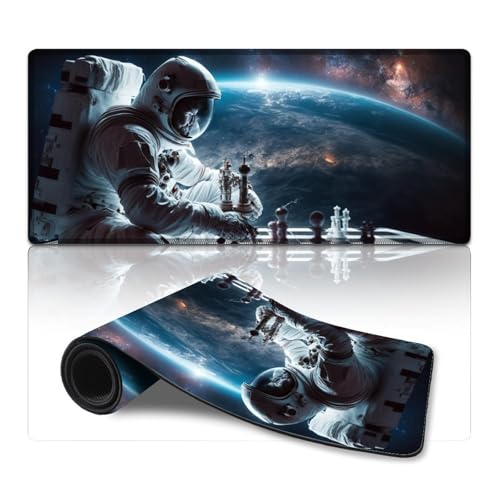 ZKYUBEK Computer-Mauspad Astronauten Spielen Schach, XXXL-Mauspad (40 x 90 x 0,3 cm), Schreibtischunterlage, weiche, Glatte Oberfläche und rutschfeste Gummiunterseite, wasserdicht von ZKYUBEK