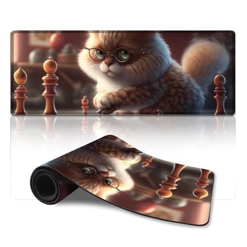ZKYUBEK Gaming-Mauspad, Katze spielt Schach, waschbares Mauspad (30 x 80 x 0,3 cm), Mäusepad für Computer, Laptop, Büro, Schreibtischzubehör von ZKYUBEK