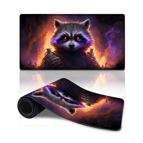 ZKYUBEK Gaming-Mauspad, Waschbär, lang, XXL-Mauspads (40 x 75 x 0,3 cm), Mäusepad mit Rutschfester Gummiunterseite, genähte Kanten von ZKYUBEK