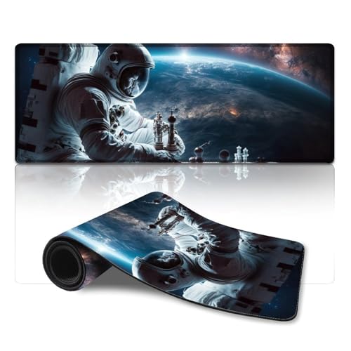 ZKYUBEK Gaming-Mauspad Astronauten Spielen Schach, wasserdichtes Mauspad (30 x 80 x 0,3 cm), Schreibtischunterlage für Computer, Laptop, Büro und Zuhause von ZKYUBEK