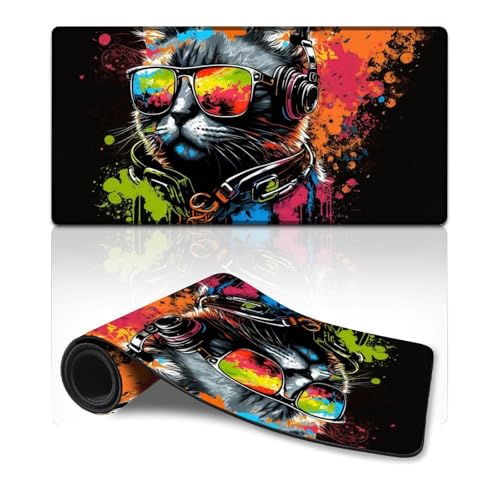 ZKYUBEK Großes Gaming-Mauspad, Katze mit Kopfhörern, erweitertes Mauspad (30 x 60 x 0,3 cm), Mäusepad für Gaming, MacBook, PC, Laptop, Schreibtisch von ZKYUBEK
